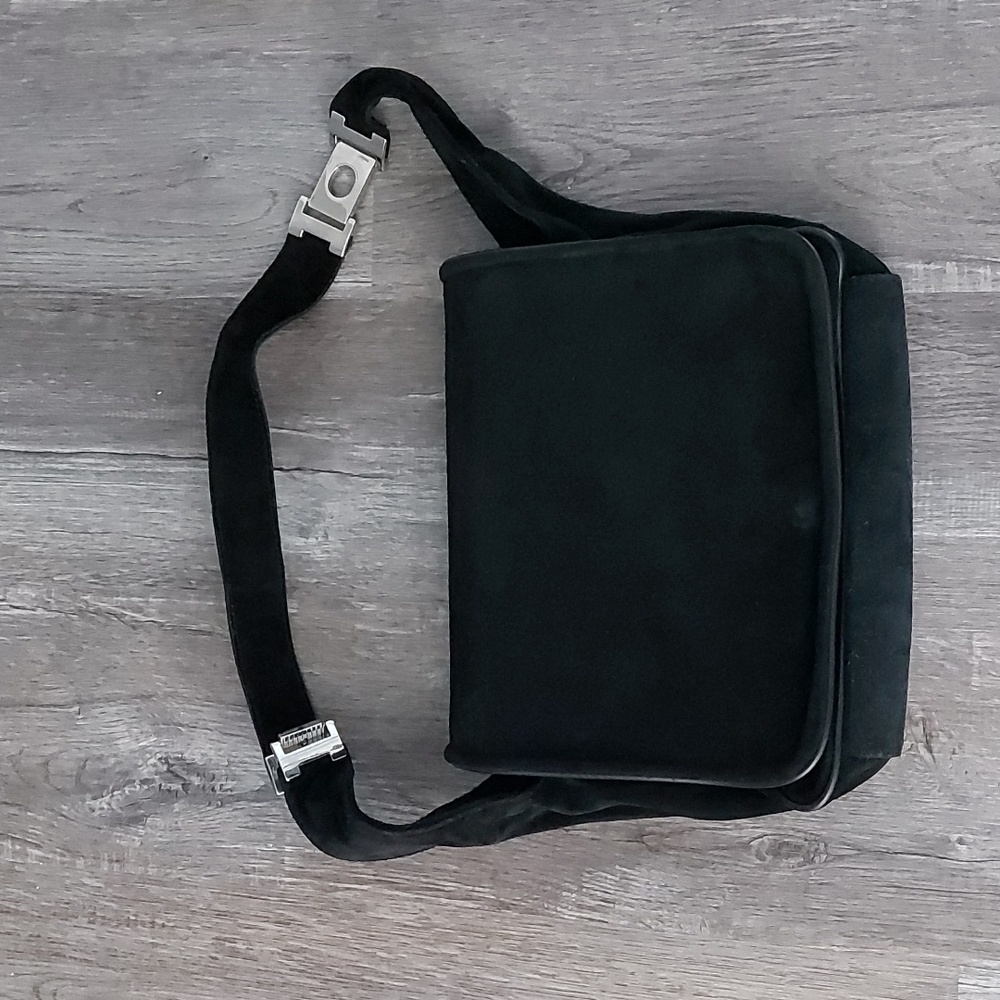 Italian Black Suede Crossbody Bag Flap Magnetic Closure Multi Compartment Should